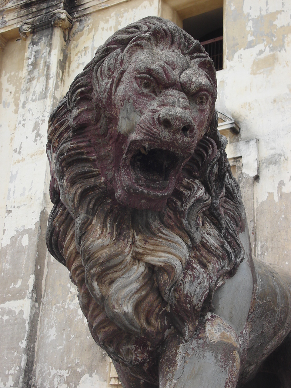 Lion statue outside the cathedral in Leon, Nicaragua by Mark Stevens