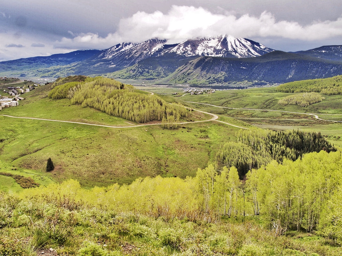 Crested Butte, Colorado. Mid-June and the high altitude trails were still covered in snow.  We stopped  at the first trail we could see and followed it. Glad for a chance to stretch our legs after a few days of rain.